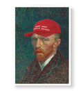 Vincent Van Gogh parody canvas wall art with Make Art Great Again red cap, perfect for modern Indian home decor.
