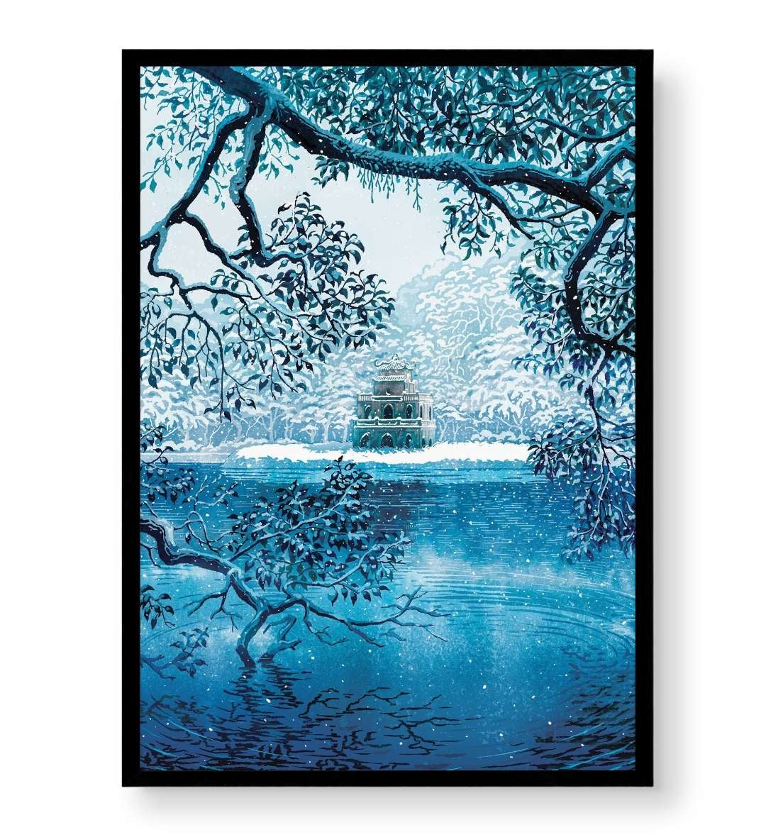 Meditation space decor idea with peaceful nature illustration.