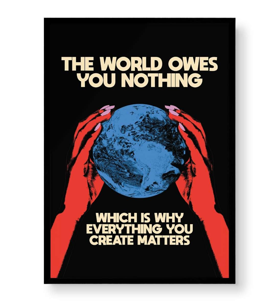 Industrial style living room with inspirational quote wall hanging.