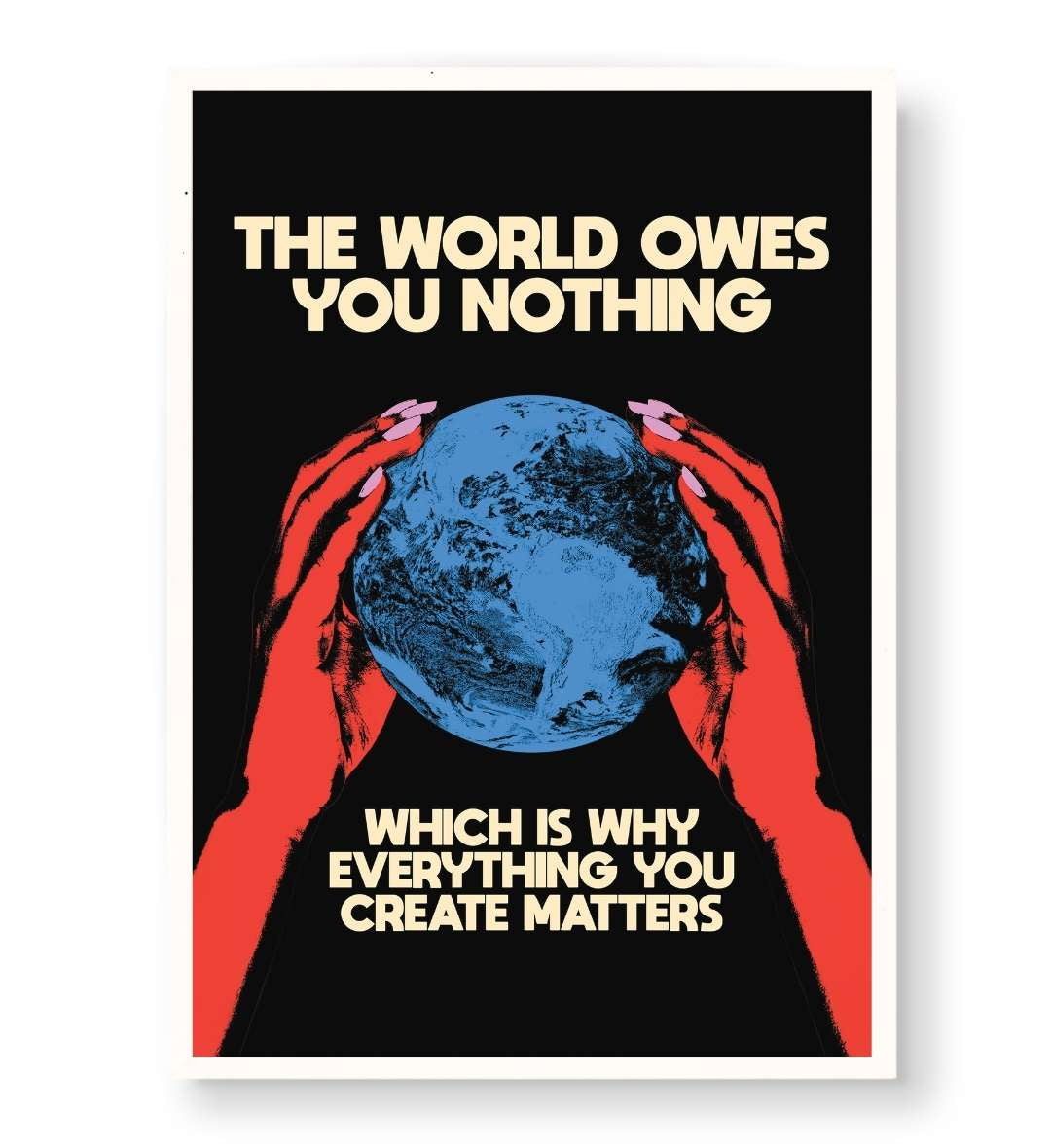 Modern office setup with bold motivational typography wall art.